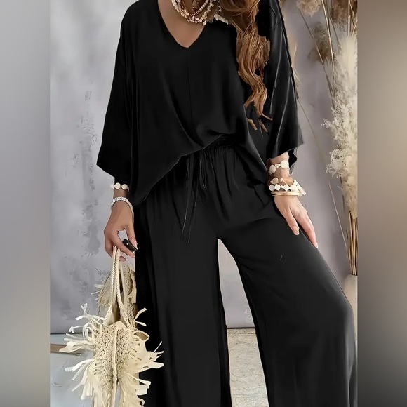Pants - Knit 2 pc Wide Leg Pant Set - Black - XL NWT